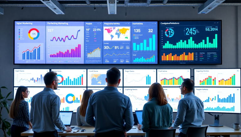Digital marketing KPI dashboard showcasing marketing metrics visualization, performance tracking, campaign KPI monitoring, automated KPI reports, cross-channel analytics, ROI tracking, digital campaign reporting, and AI-driven marketing insights.