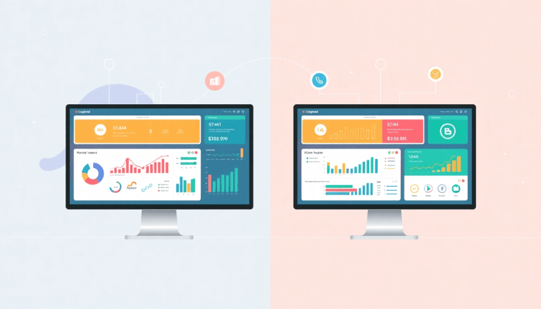 Marketing dashboard automation featuring digital marketing data visualization, cross-channel analytics, and performance marketing KPIs on dual screens for agency reporting automation and client dashboard insights.