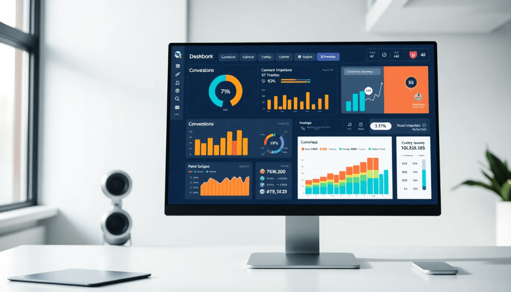 Digital marketing KPI dashboard displaying marketing metrics visualization, performance tracking, and cross-channel analytics for ROI tracking and campaign monitoring.