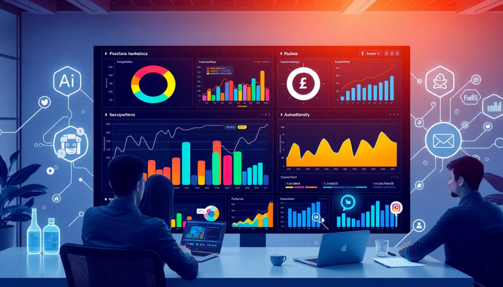 AI data visualization tool for marketing teams displaying automated dashboards for marketing analytics automation, cross-channel performance tracking, and campaign performance insights for ROI tracking using TapClicks AI platform.