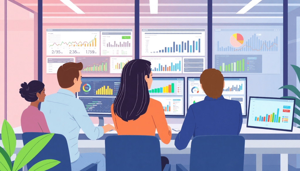 Professionals using a client dashboard platform for automated marketing reports and agency reporting automation with cross-channel reporting tools on multiple screens.