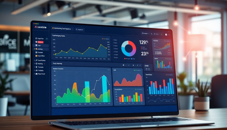 Interactive marketing dashboard showcasing real-time analytics and automated reporting workflows, featuring AI-powered dashboard creation and multi-channel data aggregation.