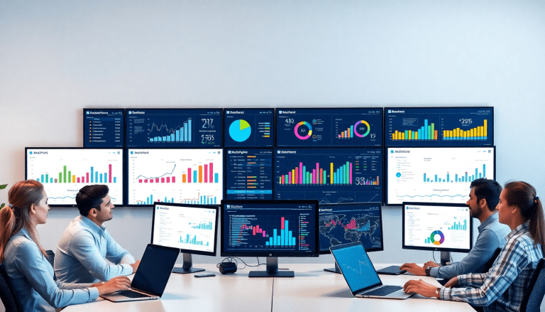Team analyzing data on screens using NinjaCat alternatives and reporting software for agencies, exploring client dashboard platforms and cross-channel reporting tools.