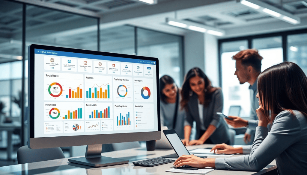 Digital marketing KPI dashboard displaying marketing metrics visualization for performance tracking, campaign KPI monitoring, and interactive analytics.