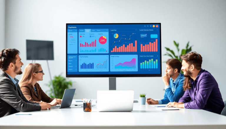 "Team analyzing a multi-channel analytics dashboard displaying cross-channel marketing analytics, performance tracking, and campaign performance visualization for integrated marketing metrics."