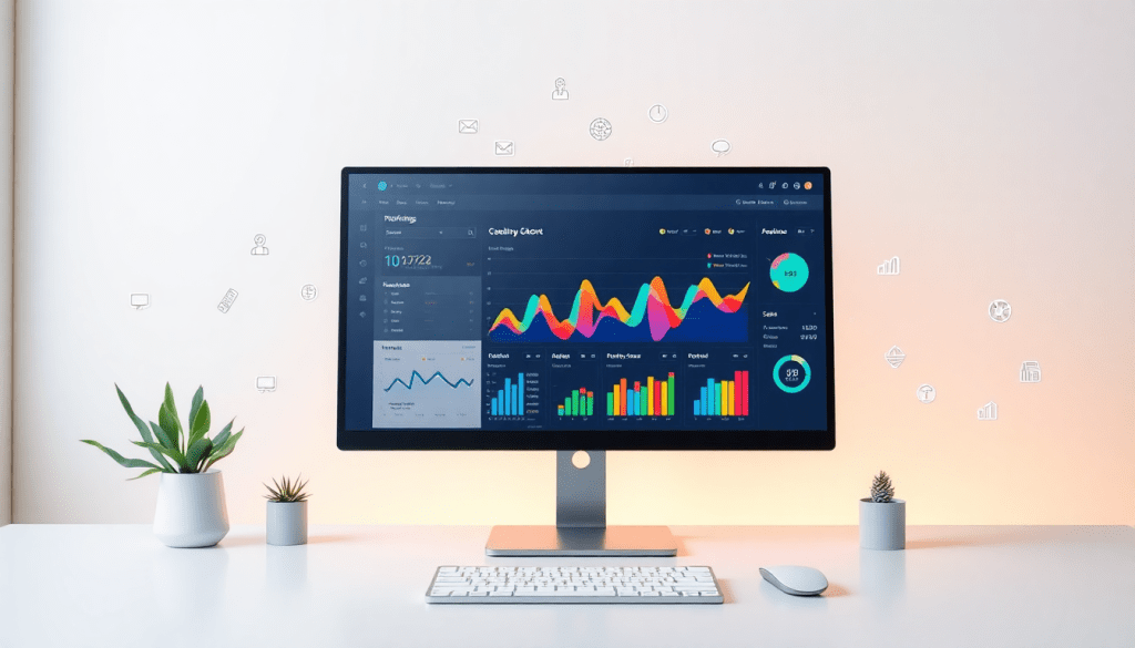 Marketing dashboard showcasing automated reporting workflows, AI-powered dashboard creation, and real-time marketing analytics on a computer screen, ideal for multi-channel data aggregation and report scheduling automation in TapClicks marketing software.