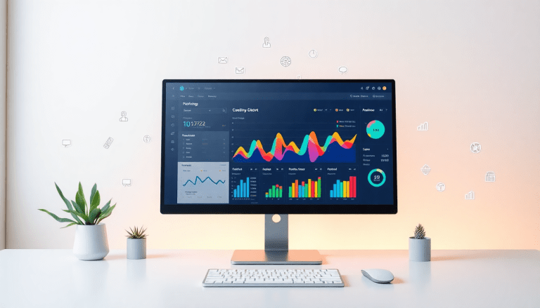 Marketing dashboard showcasing automated reporting workflows, AI-powered dashboard creation, and real-time marketing analytics on a computer screen, ideal for multi-channel data aggregation and report scheduling automation in TapClicks marketing software.