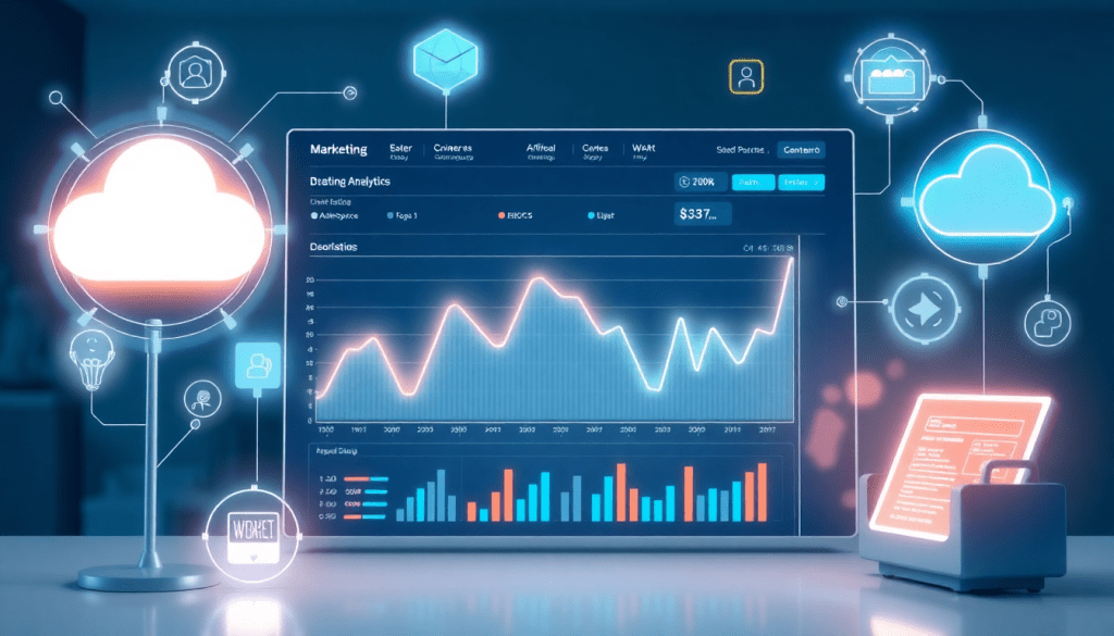 AI-powered marketing dashboard showcasing automated reporting workflows, real-time marketing analytics, multi-channel data aggregation, and campaign performance metrics, demonstrating TapClicks marketing dashboard capabilities.