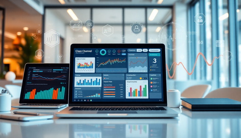 Multi-channel analytics dashboard displaying cross-channel marketing analytics with performance tracking, marketing data aggregation, and campaign performance visualization, illustrating an omnichannel analytics solution and integrated marketing metrics.