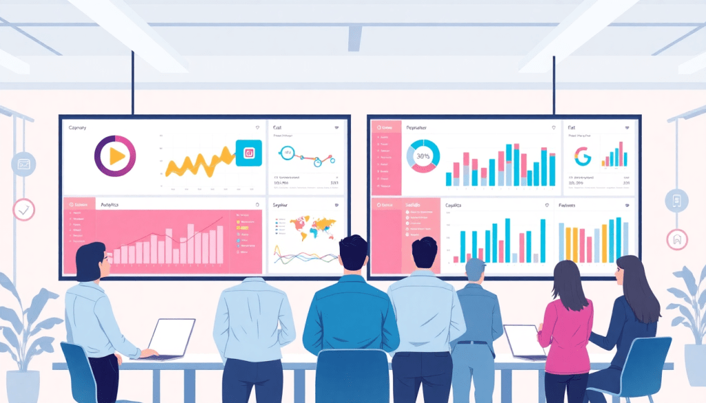 Team reviewing analytics on client dashboard platform for automated marketing reports, highlighting NinjaCat alternative features and cross-channel reporting tool for agency reporting automation.