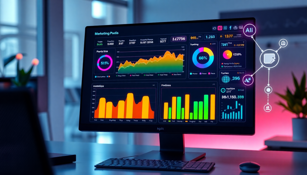 Automated KPI reporting dashboard displaying real-time marketing performance analytics and AI-driven insights for enhanced data-driven decision-making.