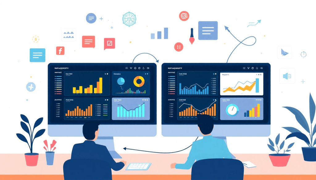 Digital marketing analytics dashboard showing automated performance reports and cross-channel analytics, highlighting reporting automation for agencies and Funnel.io alternative solutions.