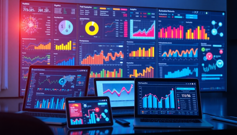 Marketing dashboard automation showcasing AI-powered dashboard creation and real-time marketing analytics across multiple devices, highlighting multi-channel data aggregation, report scheduling automation, and campaign performance dashboard features from TapClicks marketing dashboard software.