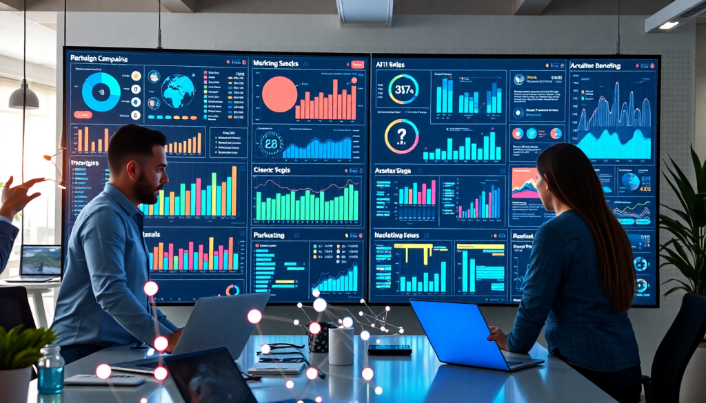 AI data visualization tool for marketing teams showcasing automated dashboard creation, cross-channel performance tracking, and ROI tracking dashboard with TapClicks AI platform for marketing analytics automation.