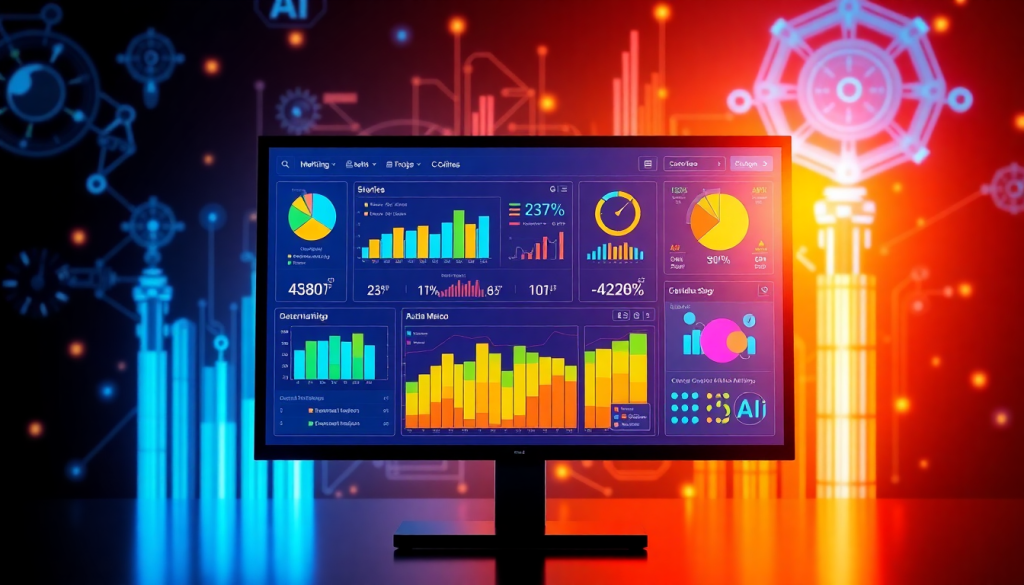 Digital marketing KPI dashboard displaying marketing metrics visualization, performance tracking, and cross-channel analytics for campaign KPI monitoring and ROI tracking.