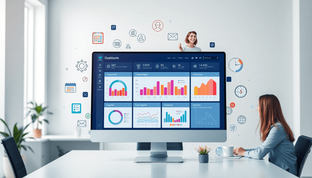 Automated KPI reporting dashboard displaying colorful marketing data visualization and cross-channel performance tracking, illustrating AI reporting assistant and marketing intelligence automation on a TapClicks AI platform.