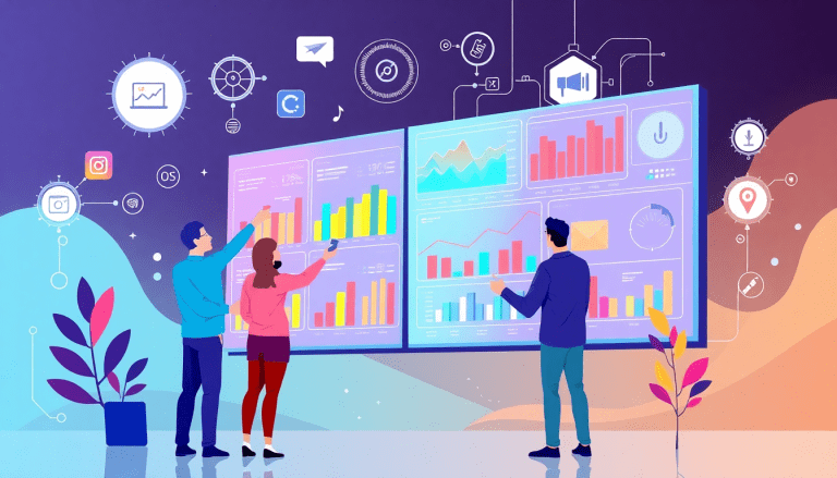 AI data visualization tool for marketing teams displaying automated dashboard creation, cross-channel performance tracking, and client analytics automation, enhancing marketing intelligence and ROI tracking.