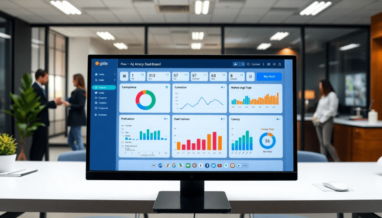 White-label marketing dashboard for agencies displaying automated data visualization and customizable client analytics in an agency reporting platform.