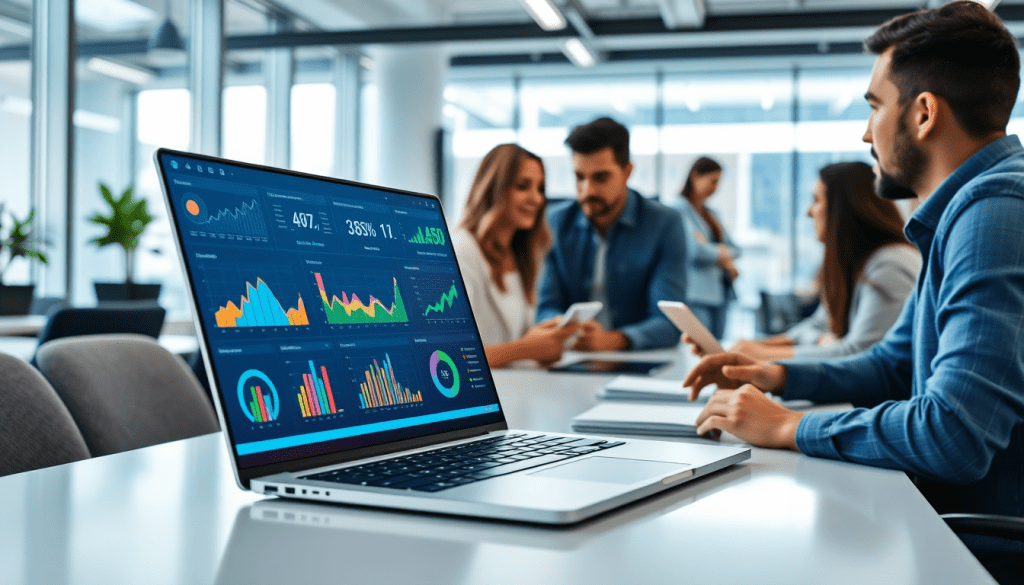 Digital marketing KPI dashboard displaying marketing metrics visualization and performance tracking with automated KPI reports and cross-channel analytics for ROI tracking and data insights.