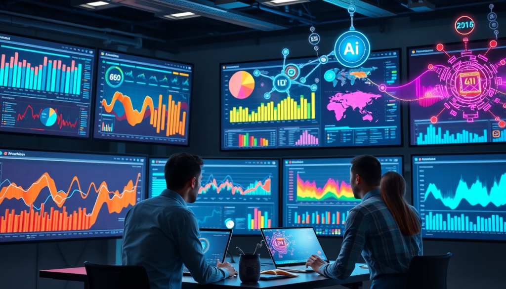 AI data visualization tool for marketing teams displaying automated dashboards, marketing analytics, cross-channel performance tracking, ROI metrics, and campaign performance insights.