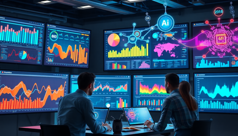 AI data visualization tool for marketing teams displaying automated dashboards, marketing analytics, cross-channel performance tracking, ROI metrics, and campaign performance insights.