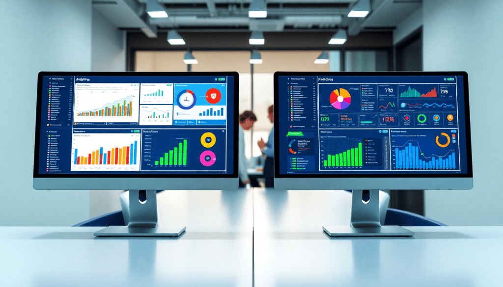 Monitors displaying best marketing reporting software with marketing analytics dashboard, automated performance reports, agency reporting automation, and digital marketing data visualization.