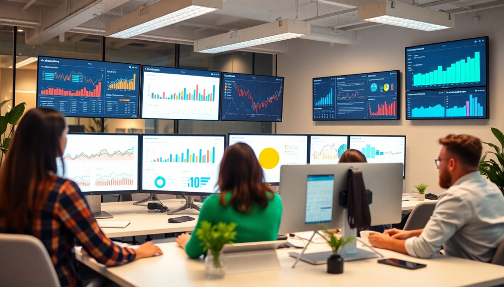 "Marketing team reviewing a Funnel.io alternative marketing analytics dashboard with automated performance reports, highlighting cross-channel analytics and reporting automation for agencies, featuring digital marketing data visualization and performance marketing KPIs."