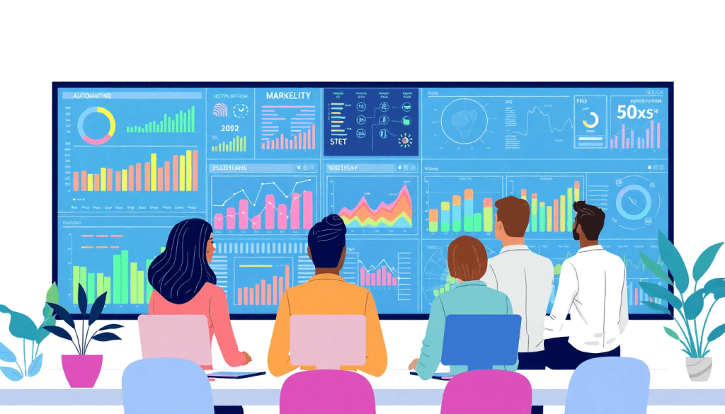 AI data visualization tool for marketing teams displaying automated dashboards for marketing analytics automation, cross-channel performance tracking, client analytics, ROI tracking, and campaign performance insights using TapClicks AI platform.