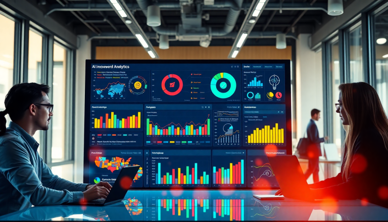 AI data visualization tool for marketing teams displaying an advanced automated dashboard with cross-channel performance tracking, marketing intelligence automation insights, and ROI tracking, used by business professionals.