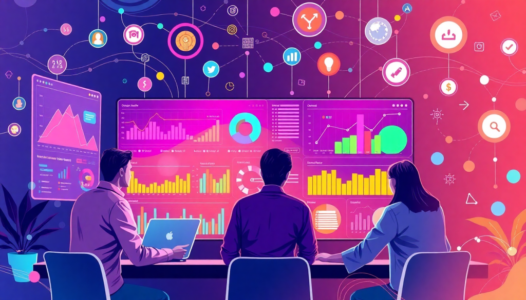 AI data visualization tool for marketing teams displaying automated marketing analytics and AI-powered dashboards; showcasing marketing data storytelling, cross-channel visualization, and campaign performance insights; featuring interactive data reports and a marketing intelligence platform with real-time marketing metrics.