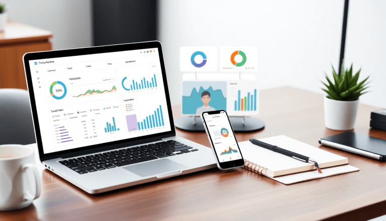 White-label marketing dashboard for agencies displayed on laptop and smartphone, showcasing customizable client dashboards, branded analytics software, and automated data visualization for agencies.