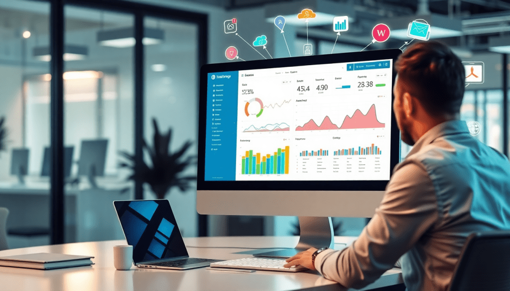 Professional using performance marketing reporting software with automated campaign reporting, conversion rate analytics, ROAS tracking, and ad spend optimization dashboard.