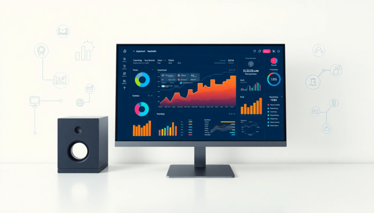 Automated KPI reporting dashboard featuring marketing analytics automation, AI reporting assistant, and cross-channel performance tracking on a computer screen.