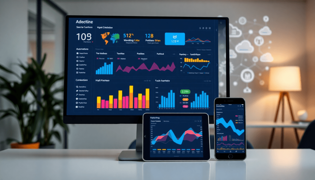 Digital marketing analytics dashboard showing automated performance reports and cross-channel analytics on multiple devices, highlighting Funnel.io alternative and reporting automation for agencies.