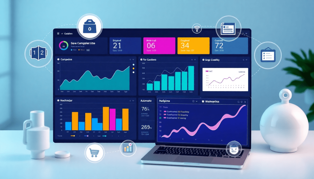 Performance marketing reporting software interface displaying automated campaign reporting, performance analytics tool, ad spend optimization dashboard, and conversion rate analytics.
