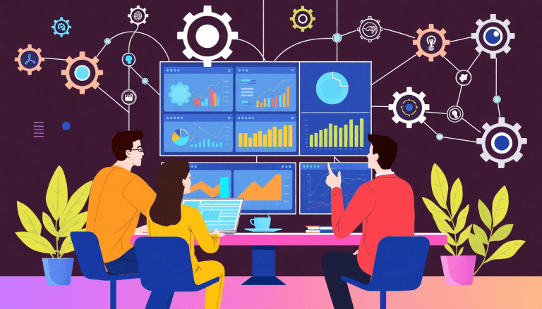 People analyzing data on multiple screens representing an AI marketing data integration tool by TapClicks, showcasing industry-specific benefits.