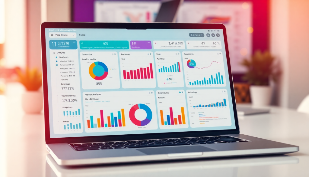Automated KPI reporting dashboard displaying real-time performance analytics and marketing metrics on a laptop screen.