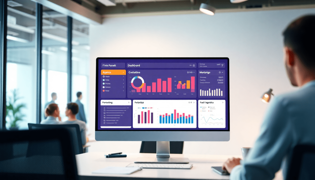 White-label marketing dashboard for agencies with customizable client dashboards and agency analytics white-label solution displayed on a computer screen in an office setting.