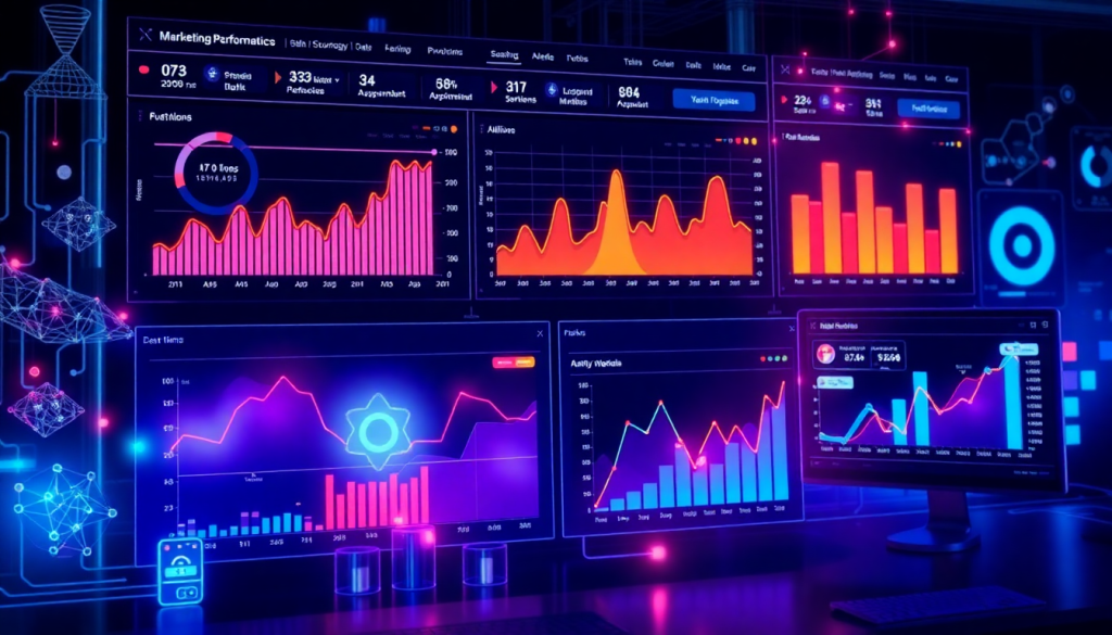 AI-powered marketing dashboard showing automated reporting workflows, real-time marketing analytics, and multi-channel data aggregation for effective campaign performance tracking.