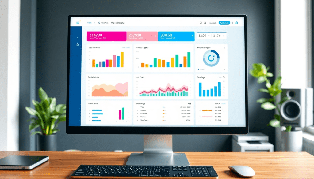 Digital marketing KPI dashboard showcasing marketing metrics visualization, performance tracking, campaign KPI monitoring, and automated KPI reports with cross-channel analytics, ROI tracking, and interactive performance metrics.