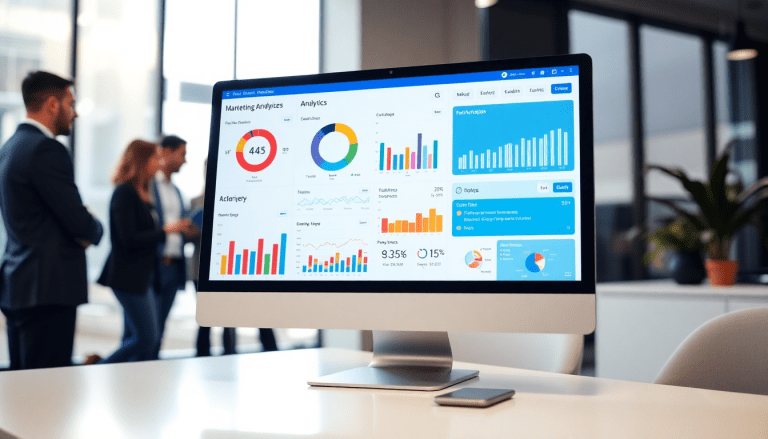 Multi-channel analytics dashboard displaying integrated marketing metrics and campaign performance visualization for comprehensive cross-channel marketing analytics.