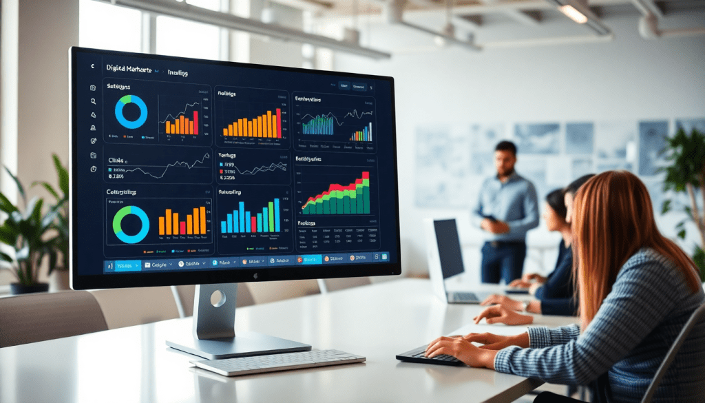 Digital marketing KPI dashboard showcasing marketing metrics visualization and performance tracking with campaign KPI monitoring and cross-channel analytics.