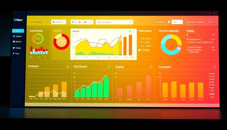 Multi-channel analytics dashboard displaying cross-channel marketing analytics, performance tracking, and marketing data aggregation.