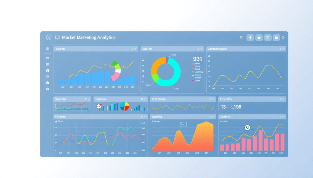 Multi-channel analytics dashboard showcasing cross-channel marketing analytics, performance tracking, marketing data aggregation, and campaign performance visualization in a unified reporting platform for automated marketing insights and ROI tracking.