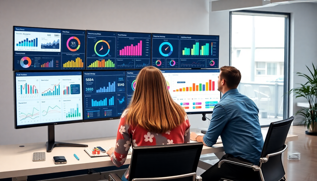 Professional team utilizing cross-channel reporting tool on multiple screens for automated marketing reports and client dashboard platform, highlighting NinjaCat alternative options and agency reporting automation.