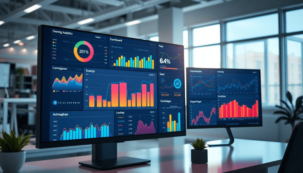 AI data visualization tool for marketing teams showing marketing analytics automation, AI reporting assistant, automated dashboard creation, cross-channel performance tracking, and client analytics automation.