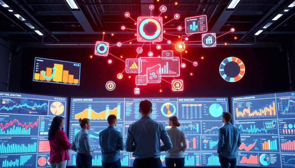 AI data visualization tool for marketing teams displaying automated dashboard creation, cross-channel performance tracking, and marketing analytics automation insights.