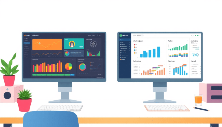 Two computer screens displaying marketing analytics dashboards for cross-channel analytics and automated performance reports, highlighting agency reporting automation, client dashboard insights, and digital marketing data visualization as a Supermetrics alternative and Tapclicks reporting platform, alongside Funnel.io comparison for performance marketing KPIs.