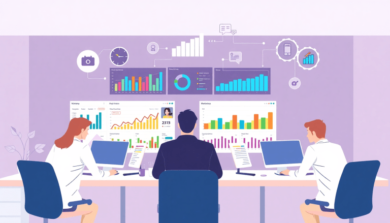 Agency team analyzing data on screens, showcasing features of NinjaCat alternatives such as automated marketing reports, client dashboard platforms, and cross-channel reporting tools, ideal for reporting software comparisons like TapClicks vs NinjaCat.