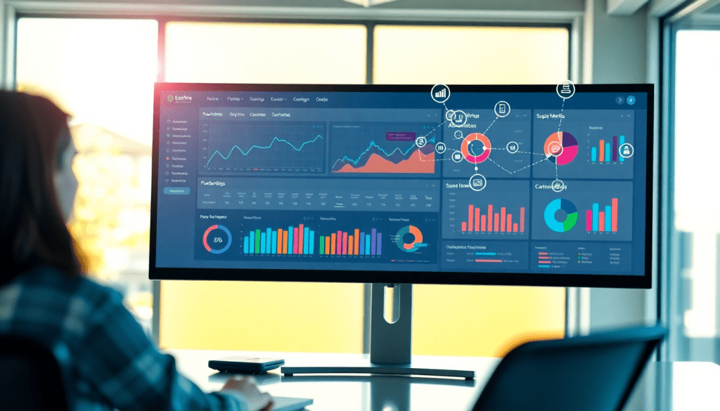 Multi-channel analytics dashboard displaying cross-channel marketing performance metrics, featuring campaign performance visualization and automated marketing insights.